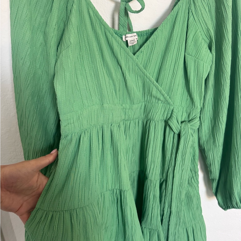 American Eagle Outfitters Green Long Sleeve Wrap Dress - Picture 2 of 4